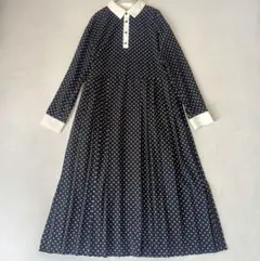 シップスエニィ ドットジョーゼットプリーツバイカラー ワンピース F