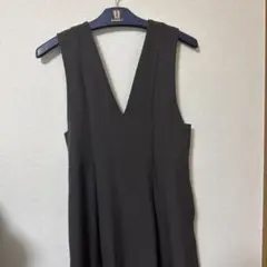 ダークブラウン Vネック ノースリーブ ロングワンピース