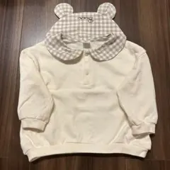 テータテート　バースデイ　ギンガムチェックくま耳襟　トレーナー 90 白