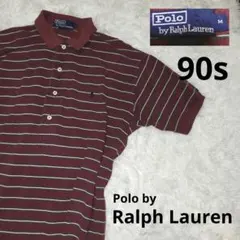 90s ポロラルフローレン 刺繍ロゴ ポニー ボーダー 半袖  ポロシャツ M