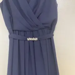 オンワード樫山　Ｌネイビー シフォンワンピース ビジュー付き美品⭐︎お値下げ中⭐︎