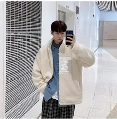 セール価格　新入荷　男女兼用　リラックスボアフリースポッケプリントジャケット