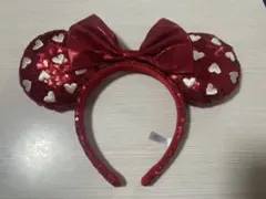 ミニーマウス　カチューシャ　赤　ハート　スパンコール