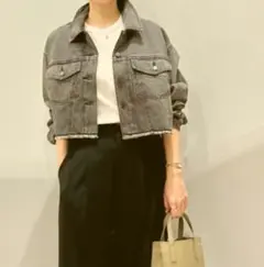 GU グレー クロップドデニムジャケット M