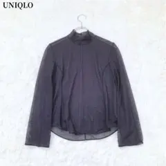 UNIQLO 透かし編みハイネックトップス ブラック シンプル 大人カジュアル