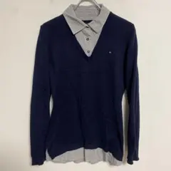 TOMMY HILFIGER ネイビー Vネックニット フェイクアンサンブル M