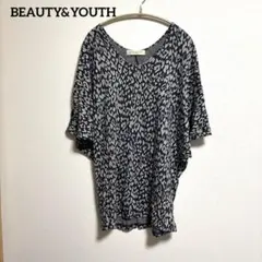 BEAUTY&YOUTHレオパード柄 ドルマンカットソー ネイビー 日本製のサムネイル