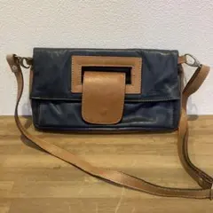 genuine leather 本革　ネイビーレザー　バッグ　イタリア製