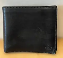 訳あり GUCCI グッチ レザー 二つ折り財布 シェリーバンド ブラック 黒