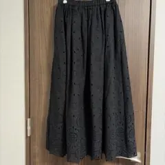 ブラック 刺繍レース フレアスカート ロング丈のサムネイル