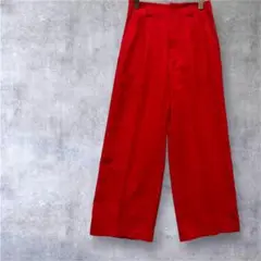 【GUジーユー】カラースラックス　クロップドワイドパンツ レッド　L