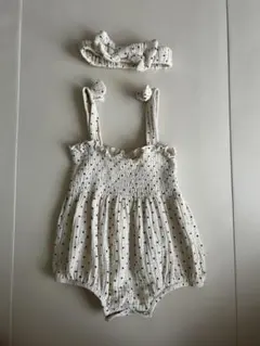 【美品】SHEIN ベビー ロンパース カチューシャ付 ドット 80