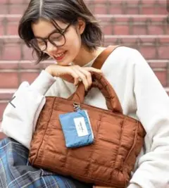 niko and… キルトトートバッグM 　美品 ポーチ付き ブラウン