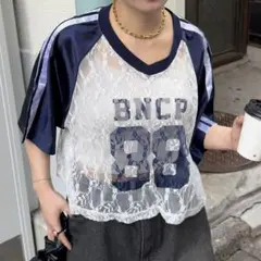 CIAOPANIC レースドッキングフットボールTee Tシャツ ネイビーのサムネイル