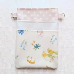 ナースポケット オーガナイザー ナースポーチ インコ鳥 ピンク 花ハンドメイド