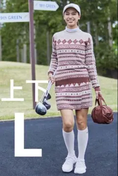 新品✨アディダスゴルフ　現行　上下　長袖セーター　ニットスカート　ピンク　Ｌ