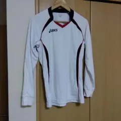 asics 長袖シャツ Mサイズ ホワイト/レッド/ブラック
