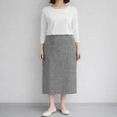 レポルテ［M］美品◎大人クラシカル◎ギンガムチェック柄◎ミモレ丈タイトスカート