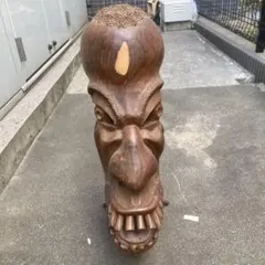 木製彫刻 顔のオブジェ