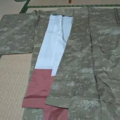 京染め小紋 オリーブグリーン 花柄 小紋 着物