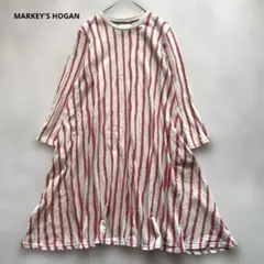 MARKEY'S HOGAN 赤とベージュのストライ長袖ワンピース