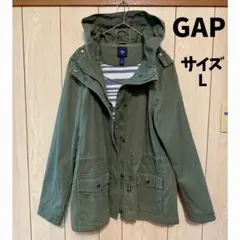【美品】GAP ミリタリージャケット Lサイズ フード付き カーキ色 春秋