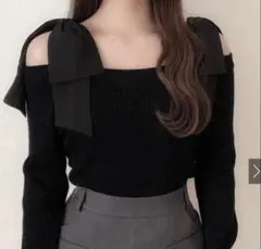 GRL オフショルダーリボンストラップニットトップス[mb1546]