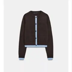 タグ付き新品★ZARAのコントラストニットカーディガン★XLサイズ★ブラウン色