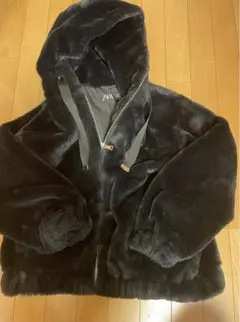 ZARA フェイクファー コート 黒 M