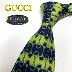 【美品】GUCCI グッチ　ネクタイ　グリーン　ネイビー　幾何学模様　GG柄