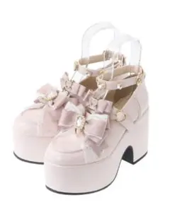 LIZLISA ハートビジュープラットフォームローファー ピンク