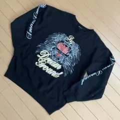 パートのバックプリント　メンズ　黒トレーナー L