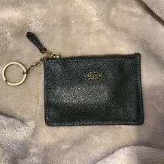 coachレザー パスケース ダークグリーン IDウィンドウ付き