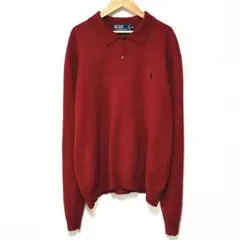 ラルフローレン ニット セーター レッド ワンポイント ニットポロシャツ 赤