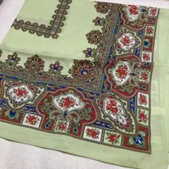 サントノーレ　花柄　薄緑色　大判ストール　スカーフ　ネッカチーフ