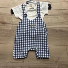 ロンパース 80 ギンガムチェック　くま　プティマイン