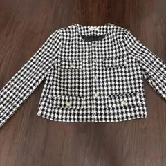 ノーカラーチェックジャケット ツイード柄