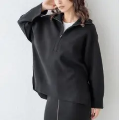 BAYFLOW ファインタッチ ハーフジップ ニット スリット 洗濯可 ブラック