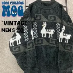 《US古着》ヴィンテージ アルパカ 民族 ネイティブ ニット メンズ2XL