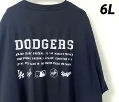 MLBドジャース　Tシャツ 半袖 バックプリント　英字　ブラック　6L