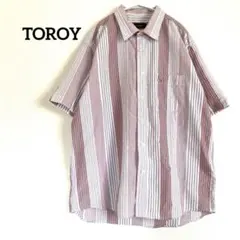 TOROY トロイ シアサッカー 半袖シャツ L ストライプ ピンク ボルドーのサムネイル