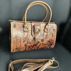 型押しレザーバッグ プリンセス 革 2WAYレザー　　エジプト壁画
