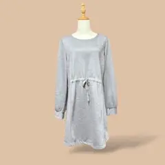 USA古着スウェットフレアワンピースグレー裏起毛長袖膝丈ドローコードカットソーL