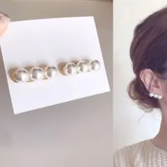 オーバル 3連パール♡シンプル 結婚式 オフィス ハンドメイドピアス イヤリング