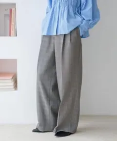 LOWRYS FARM ラナテックワイドパンツ グレー チェック L