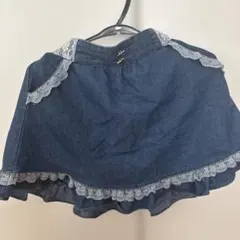 ダークブルーデニムスカート レース付き　裏地ズボンつき