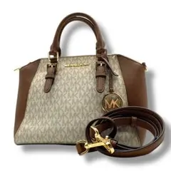 マイケルコース　 シグネチャー　2wayレザーハンドバッグ　アイボリー・ブラウン