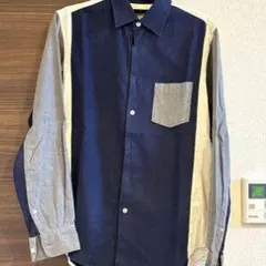 ネイビー グレー バイカラー 長袖シャツ