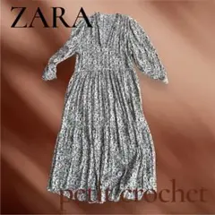 ZARA 花柄 ロングワンピース 長袖 Mサイズ