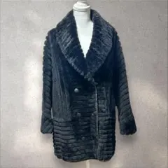 【リバーシブル】フェイクファーコート　エコレザーコート　黒　ブラック　ダブル